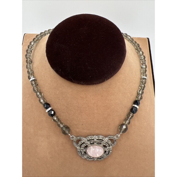 Vintage 1928 Art Nouveau Revival Real Spinel Faceted Crystal Necklace Silver Adj - Picture 1 of 9